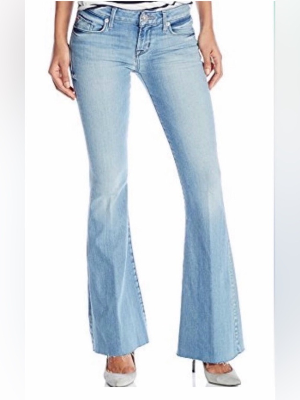 Hudson Jeans Barefoot Mia Flare Leg Raw Hem Light Wash 5 pocket Jeans